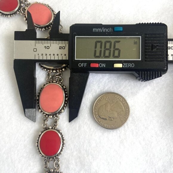 Sterling Silver 925 Chunky Mother Of Pearl Pink Red Rolo Chain Panel Necklace - Picture 16 of 16